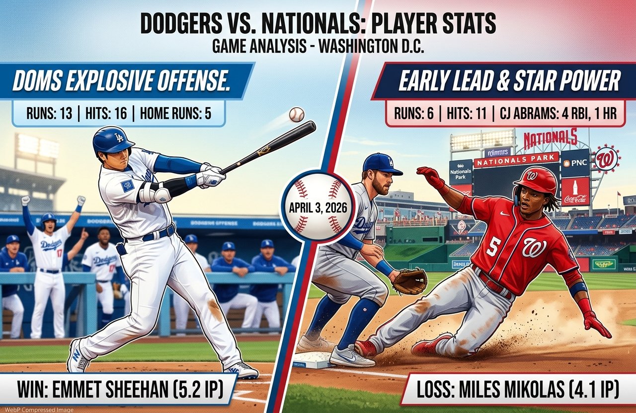 dodgers vs washington nationals match player stats