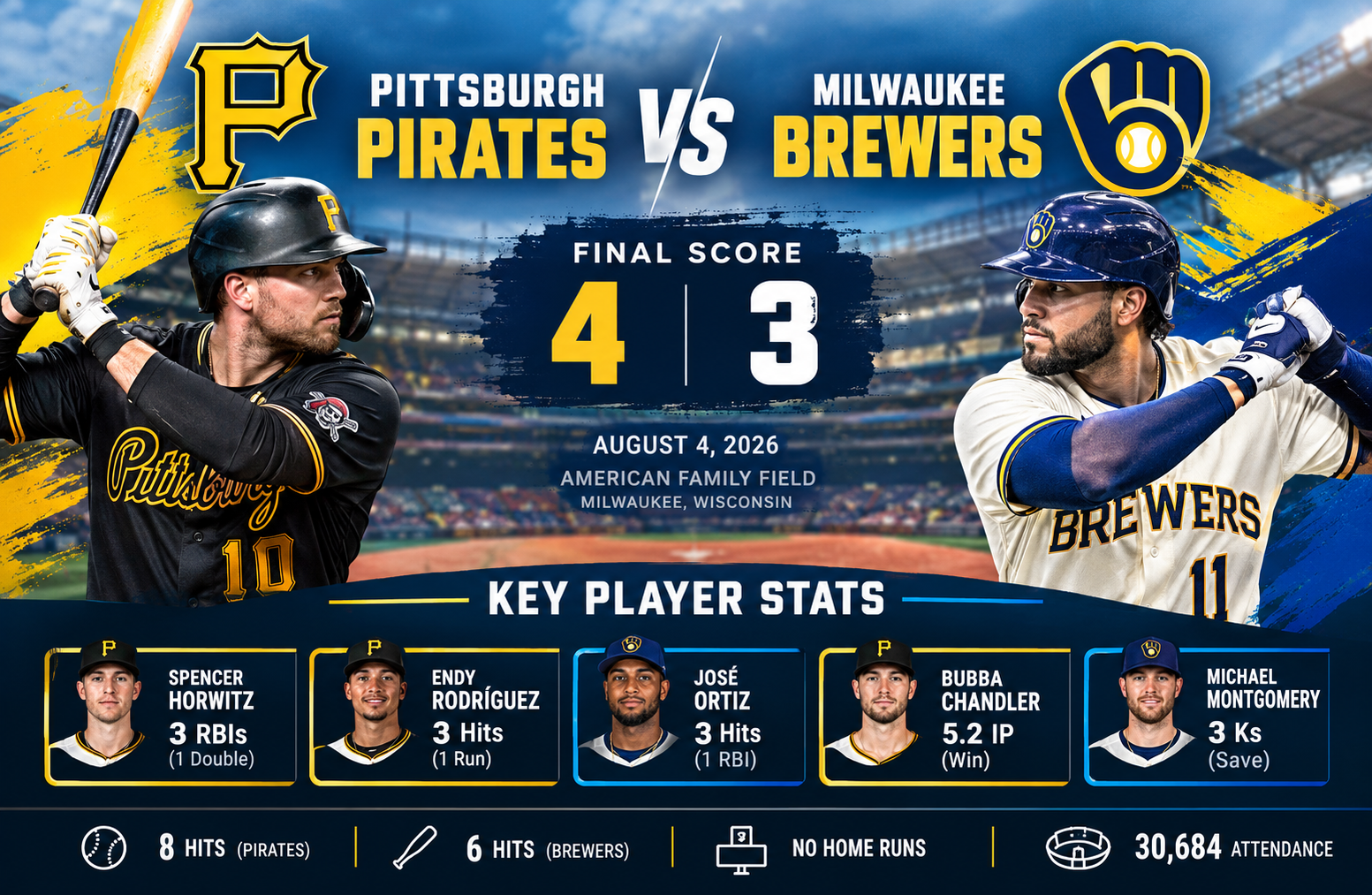 pittsburgh pirates vs milwaukee brewers match player stats