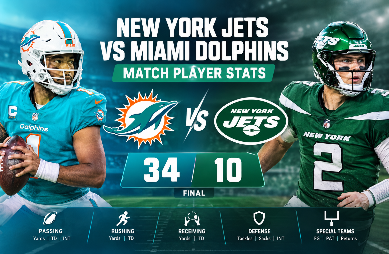 New York Jets vs Miami Dolphins Match Player Stats
