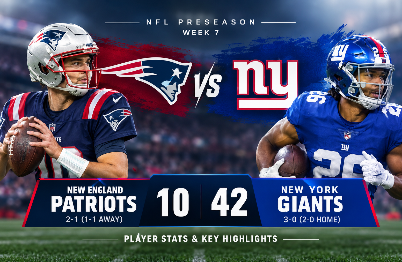 New England Patriots vs New York Giants Match Player Stats