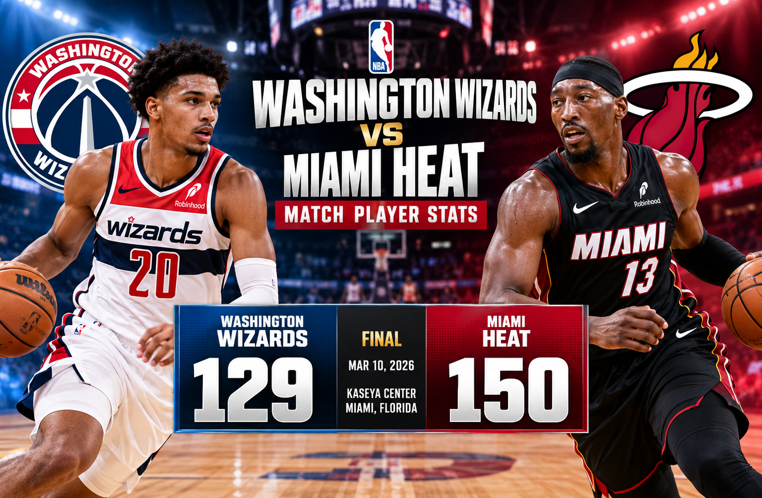 Washington Wizards vs Miami Heat Match Player Stats