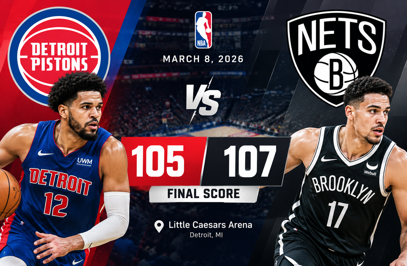 Detroit Pistons vs Brooklyn Nets Match Player Stats