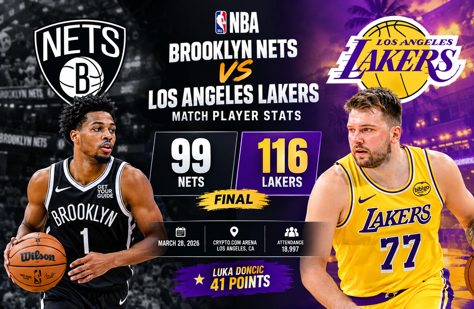 brooklyn nets vs lakers match player stats