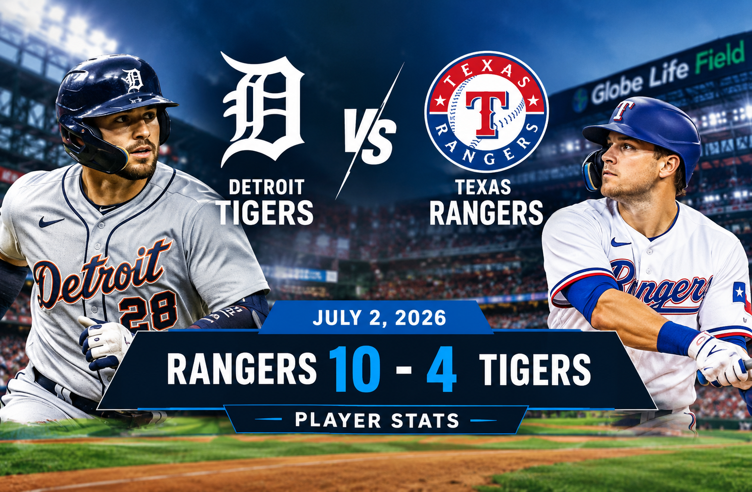 Detroit Tigers vs Texas Rangers Match Player Stats